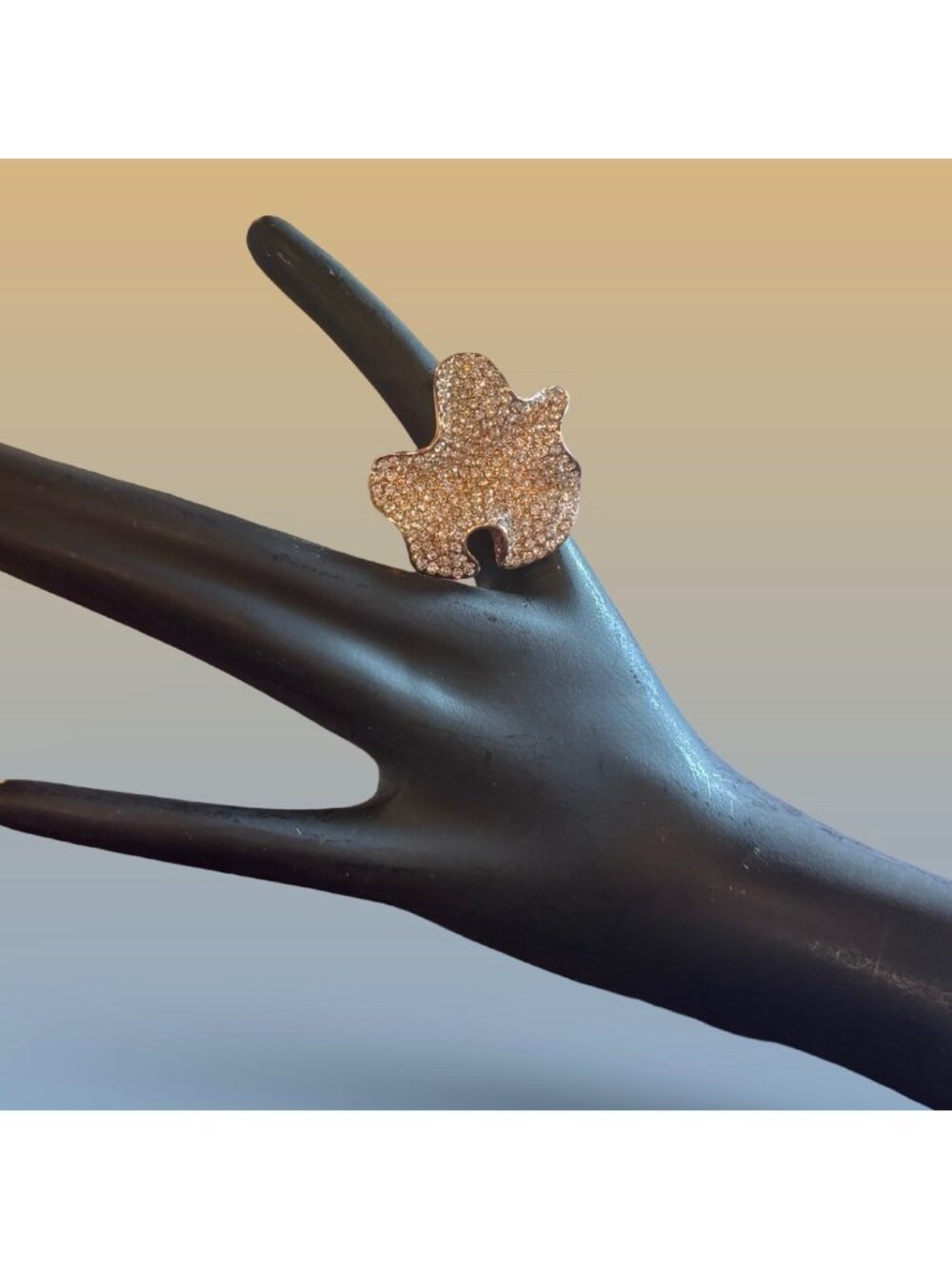 Joan Boyce Poodle Shaped Pave Crystal Cocktail Ring Vintage Statement Jewelry